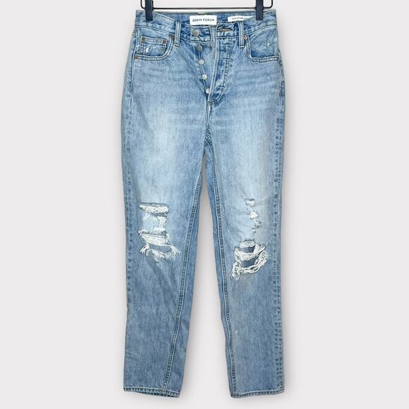 Aritzia DENIM FORUM The BF High Rise Loose Jeans Light Wash Distressed Size 23 - Picture 2 of 10
